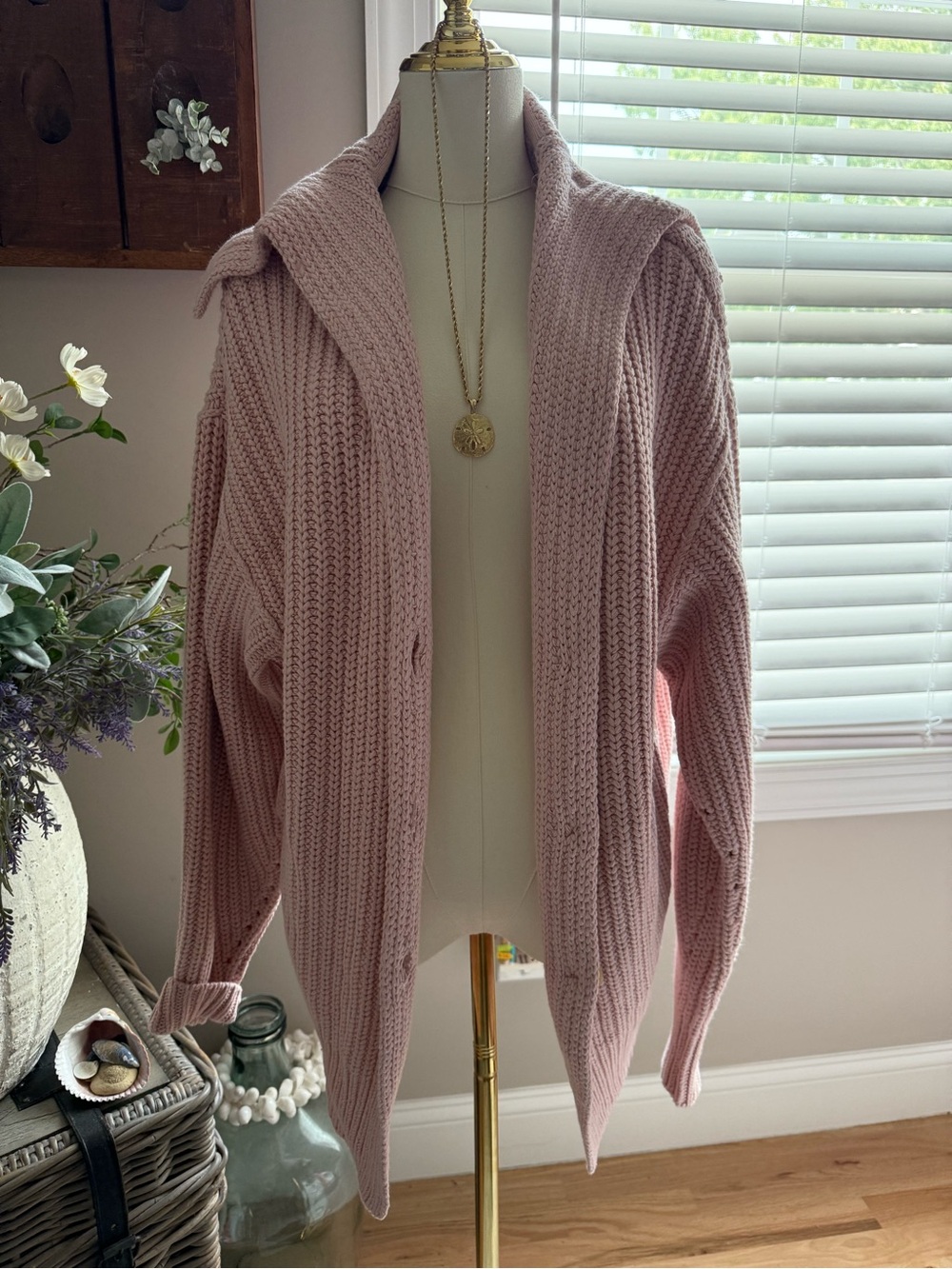 Free People Dusty Rose Open-Front Chunky Knit Cardigan